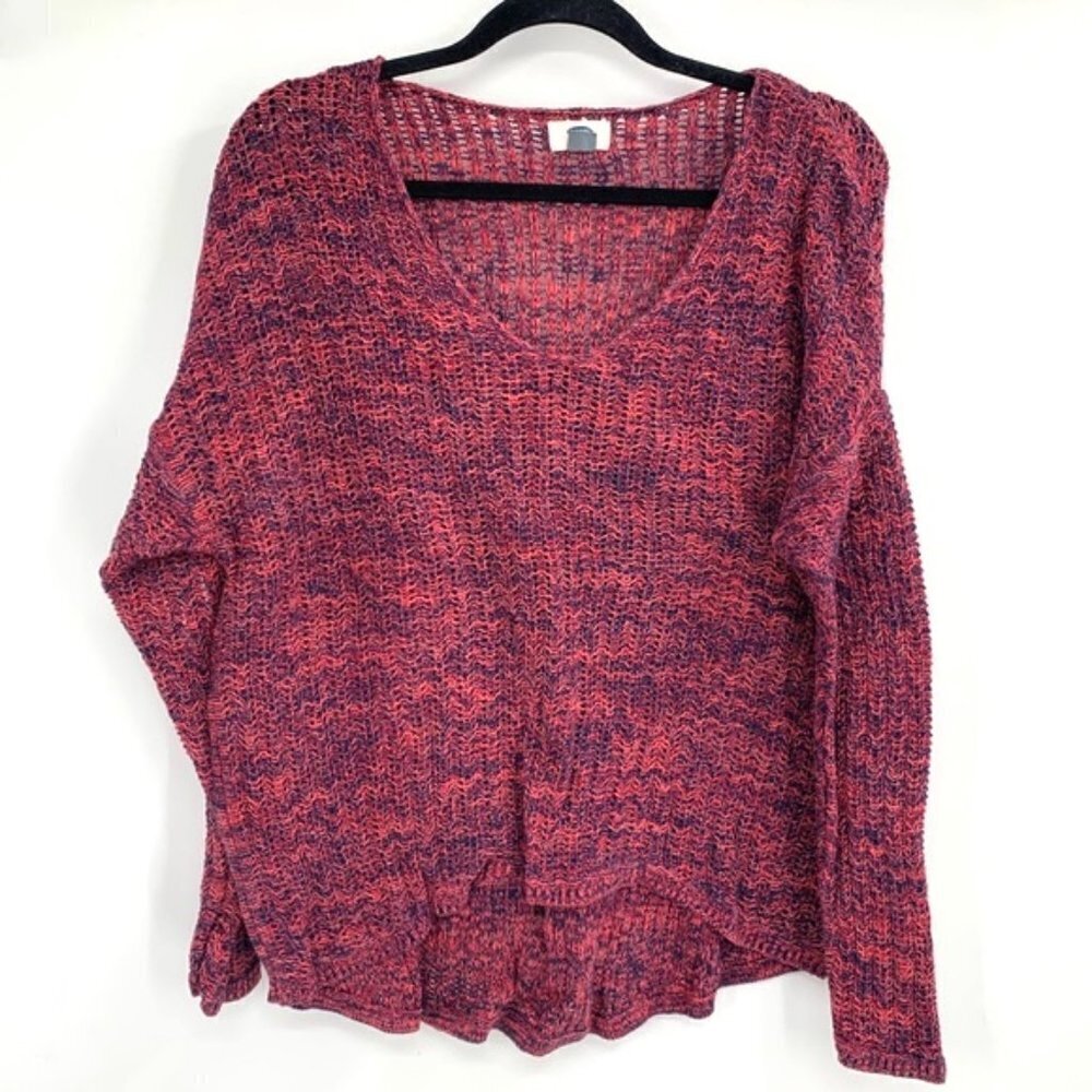 OLD NAVY Sweater Space Dye Crochet Open Knit L Pink Purple Blue Large V Neck